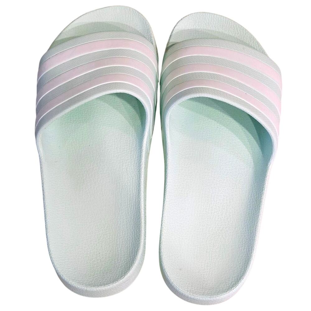 Adidas Mint Green & White Slides Women Size 5 (Seems Larger) 9" Great Condition